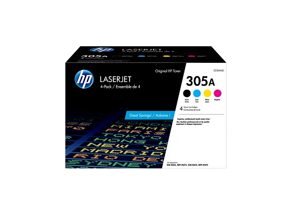 HP 305A 4-pack Black/Cyan/Magenta/Yellow Original LaserJet Toner Cartridges, CE305AQ1
