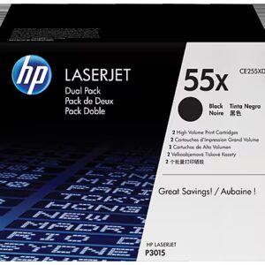 HP 55X 2-pack High Yield Black Original LaserJet Toner Cartridges, CE255XD